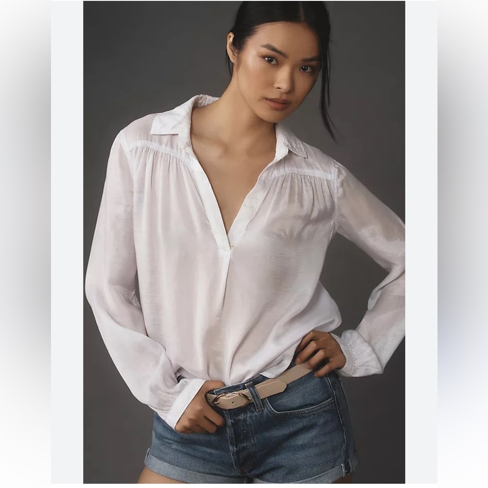 Cloth & Stone Long-Sleeve Shirred Top by Antropology